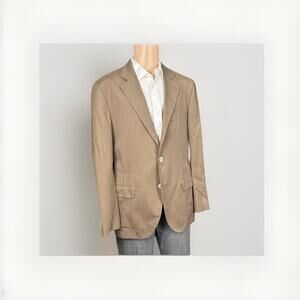 Brunello Cucinelli Brown Herringbone 100% Cotton Blazer Unstructured 52/42R Men